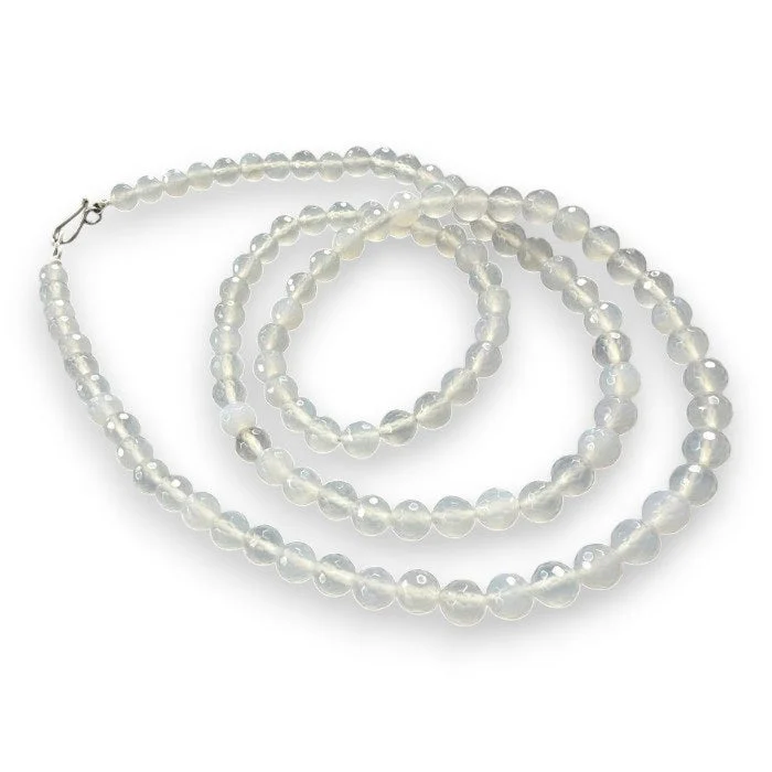 ANN LIGHTFOOT - LONG STRAND FACETED MILKY AGATE NECKLACE