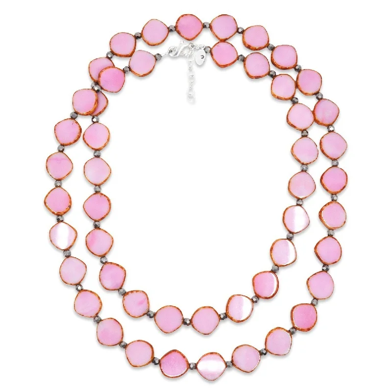 Bubble Gum Pink 38" Long Circle Glass Beaded Necklace