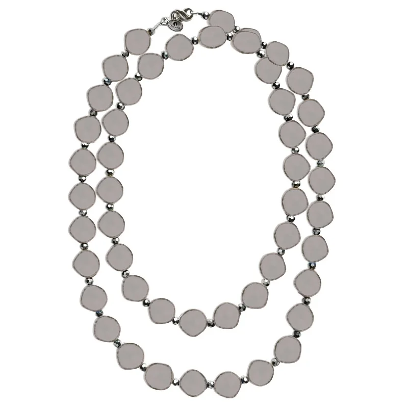 Gray 38" Long Circle Glass Beaded Necklace