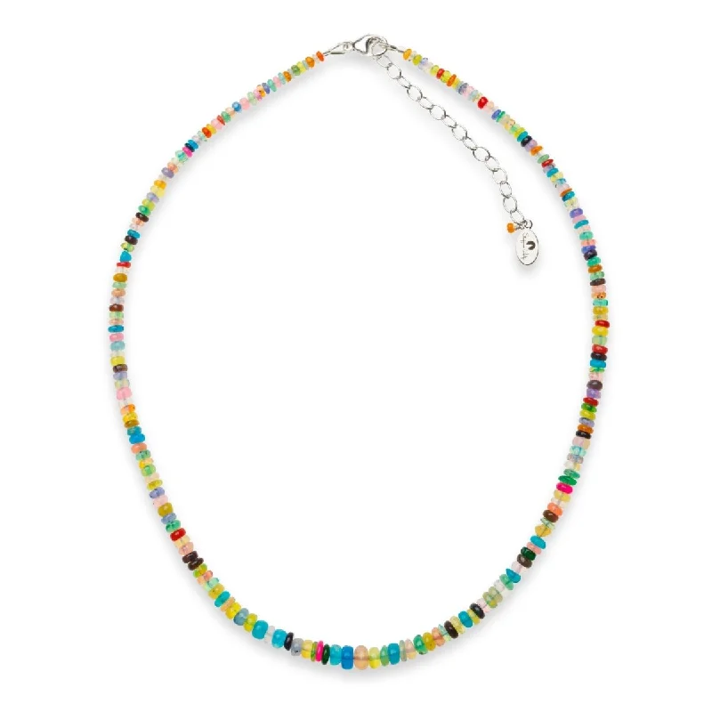 Multicolor Ethiopian Opal Necklace, Graduated Opal Gemstone Strand in Rainbow Mix