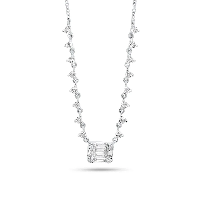 Emerald-Cut Diamond Illusion Pendant on Diamond Chain