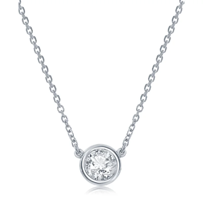 14k White Gold Diamond Bezel Pendant