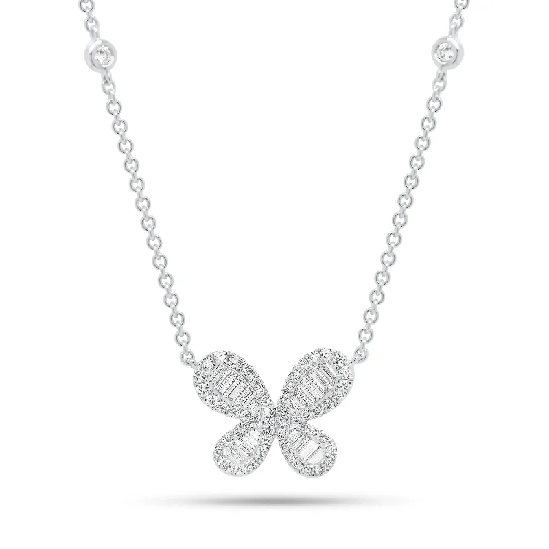 Diamond Butterfly Pendant on Cable Chain Necklace with Diamonds