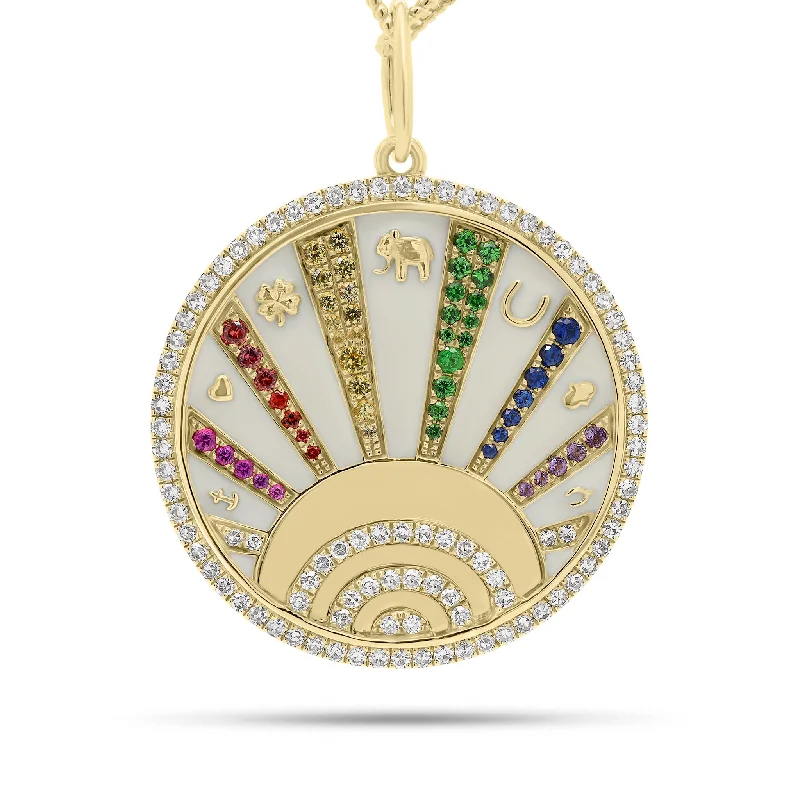 Diamond & Multicolor Sapphire Lucky Symbols Pendant