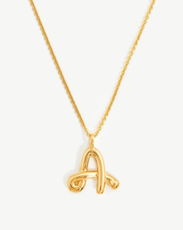 Curly Molten Initial Pendant Necklace  - Initial A | 18k Gold Vermeil