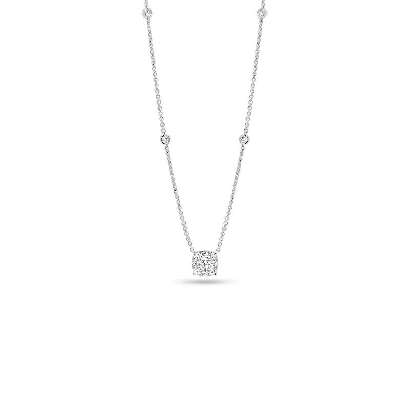 Halo Diamond Cushion Pendant with Bezel-Set Diamonds