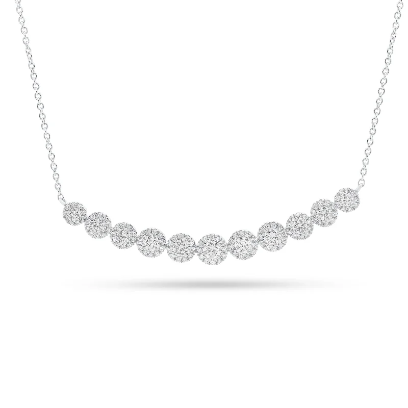 Diamond Halo Graduated Bar Necklace