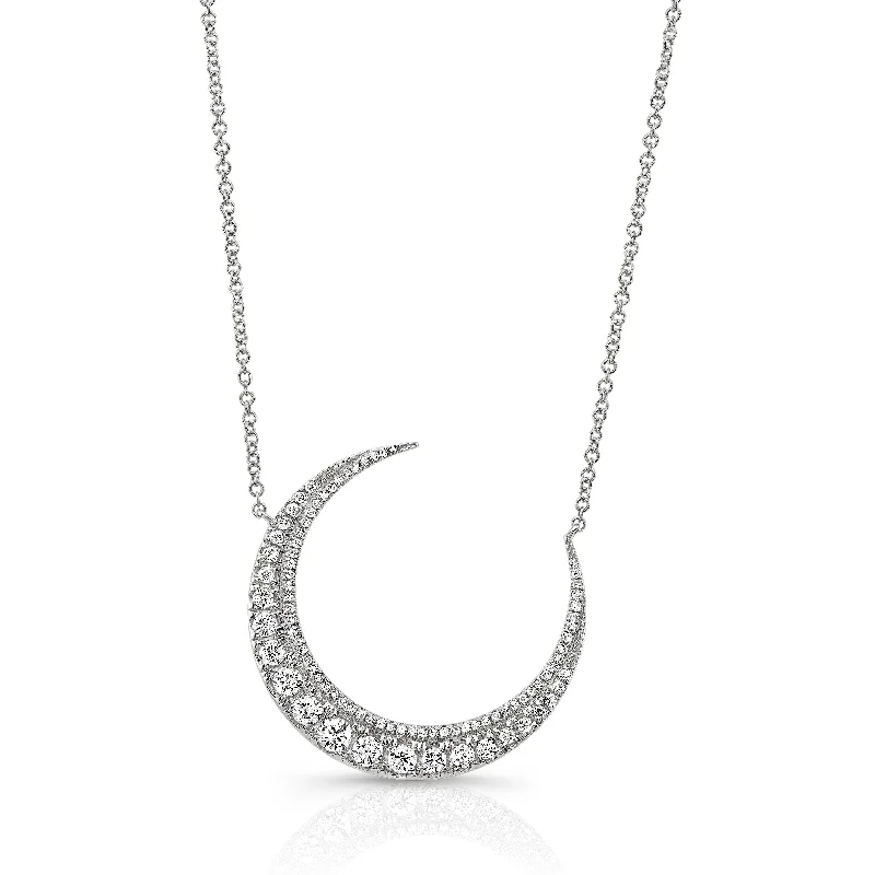 Diamond Large Crescent Moon Pendant Necklace