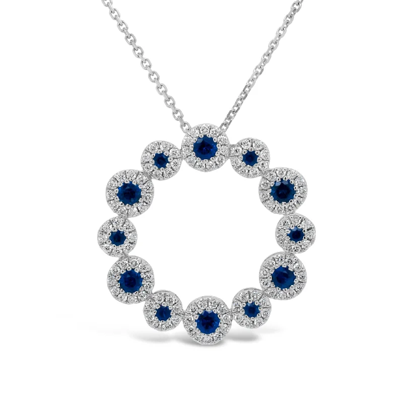 Sapphire & Diamond Halo Wreath Pendant