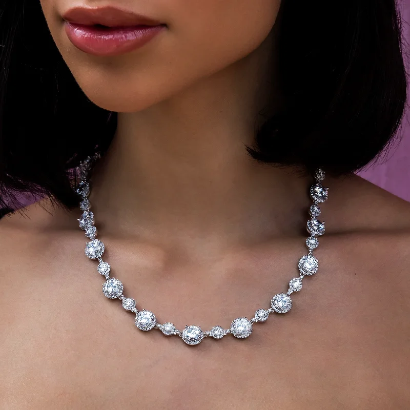 Diamond Halo Tennis Necklace