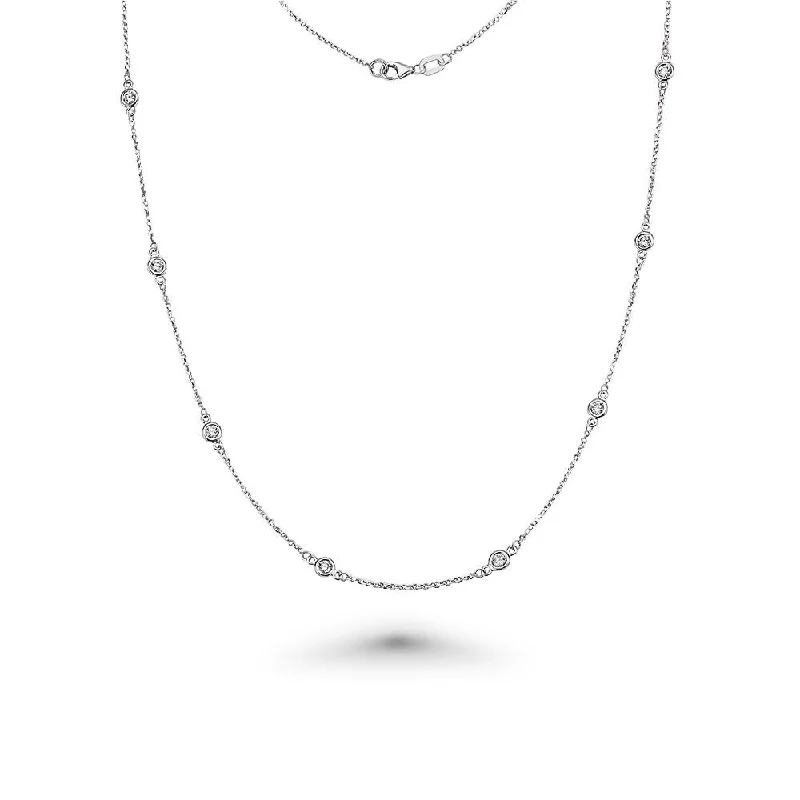 12 Stone Diamond By The Yard Necklace, Bezel Set Diamond Station Necklace in 14K Gold