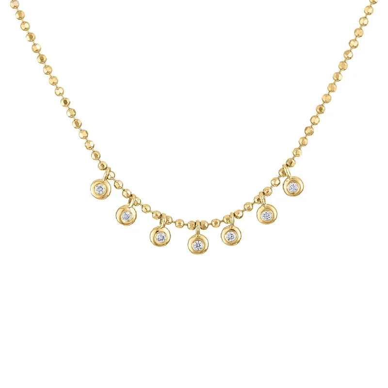 14KT GOLD DIAMOND BEZEL DROP BALL NECKLACE