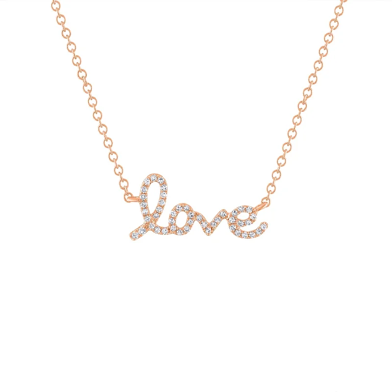 14KT GOLD DIAMOND LOVE SCRIPT NECKLACE