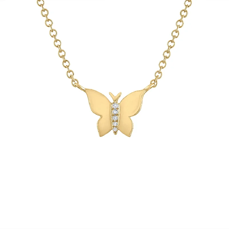 14KT GOLD DIAMOND SMALL SHINY BUTTERFLY NECKLACE