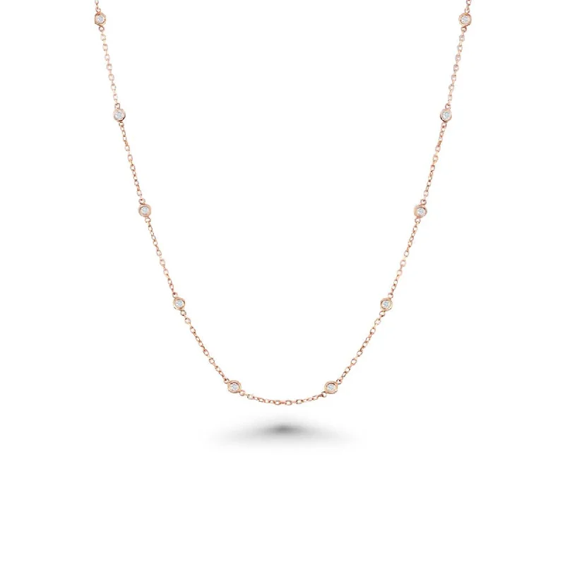 16 Stone Diamond By The Yard Necklace, Bezel Set Diamond Station Necklace (0.50 ct.) in 14K Gold