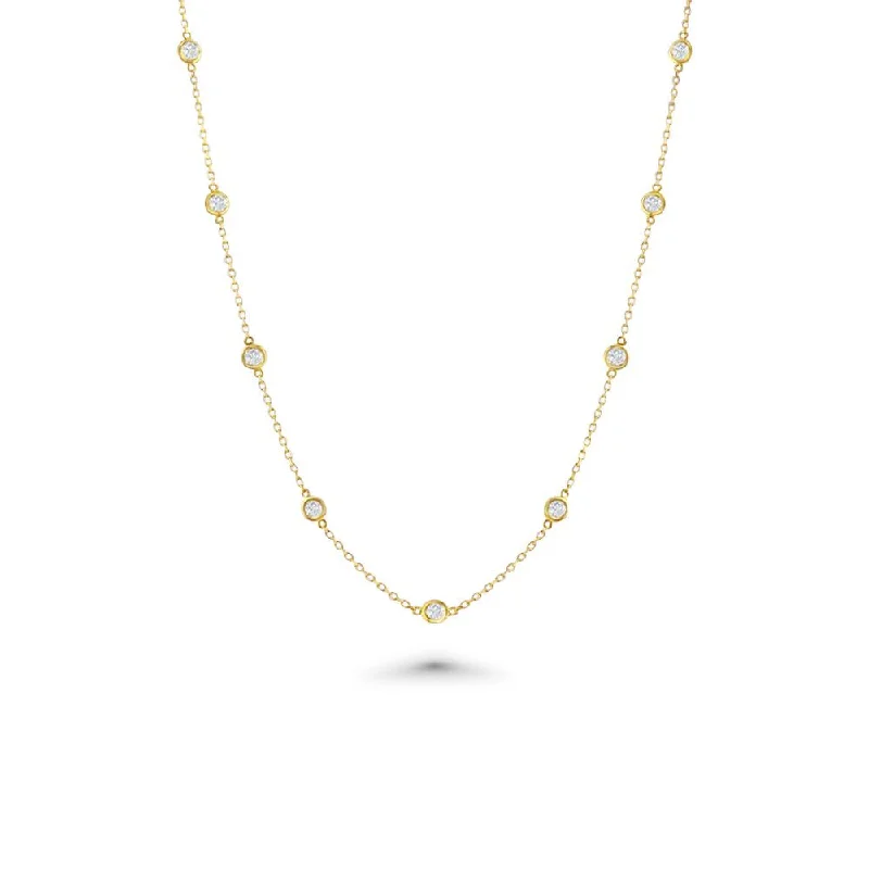 16 Stone Diamond By The Yard Necklace, Bezel Set Diamond Station Necklace (1.50 ct.) in 14K Gold