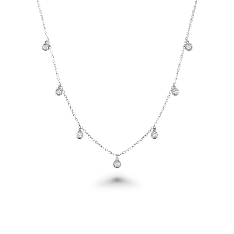 7 Stone Dangle Diamond Station Necklace (0.50 ct.) Bezel Set in 14K Gold