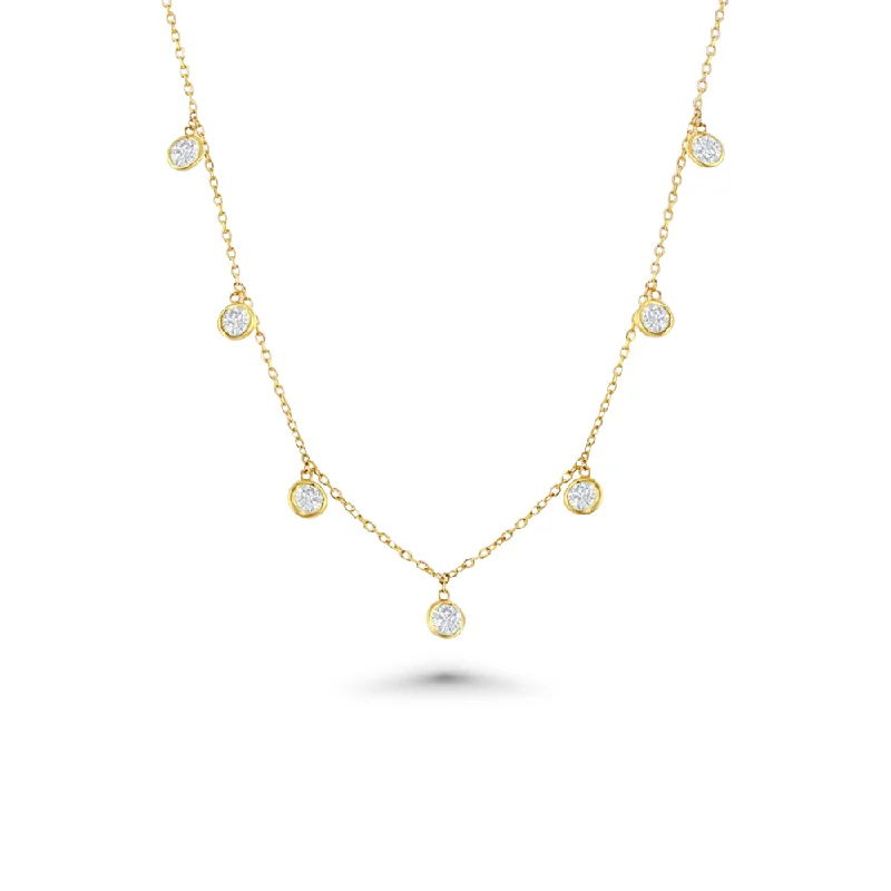 7 Stone Diamond Dangle Necklace, Bezel Set Diamond Station Necklace (1.50 ct.) in 14K Gold Chain