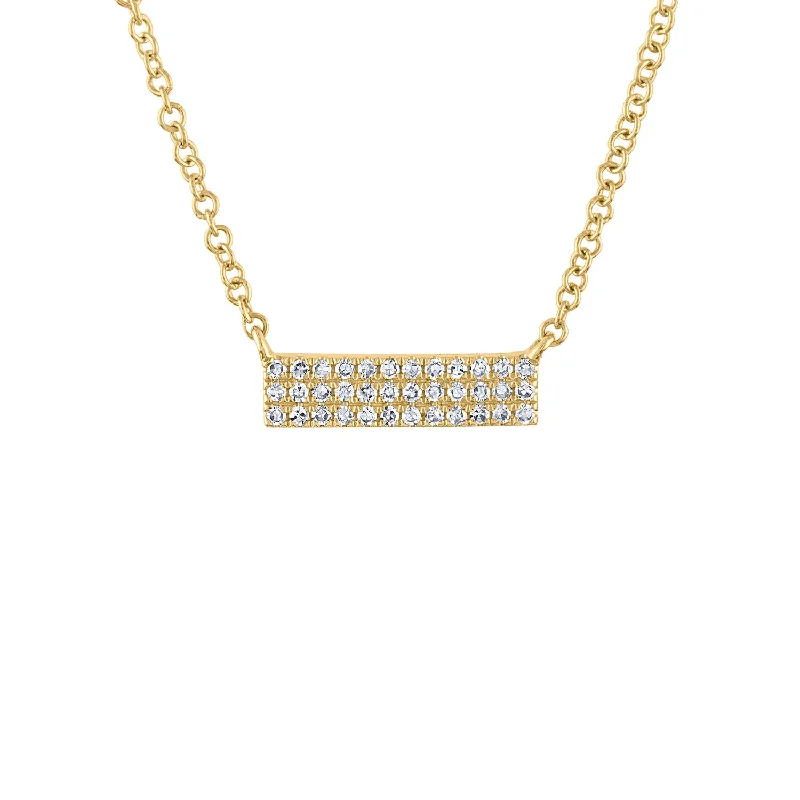 14KT GOLD MINI DIAMOND 3 ROW BAR NECKLACE