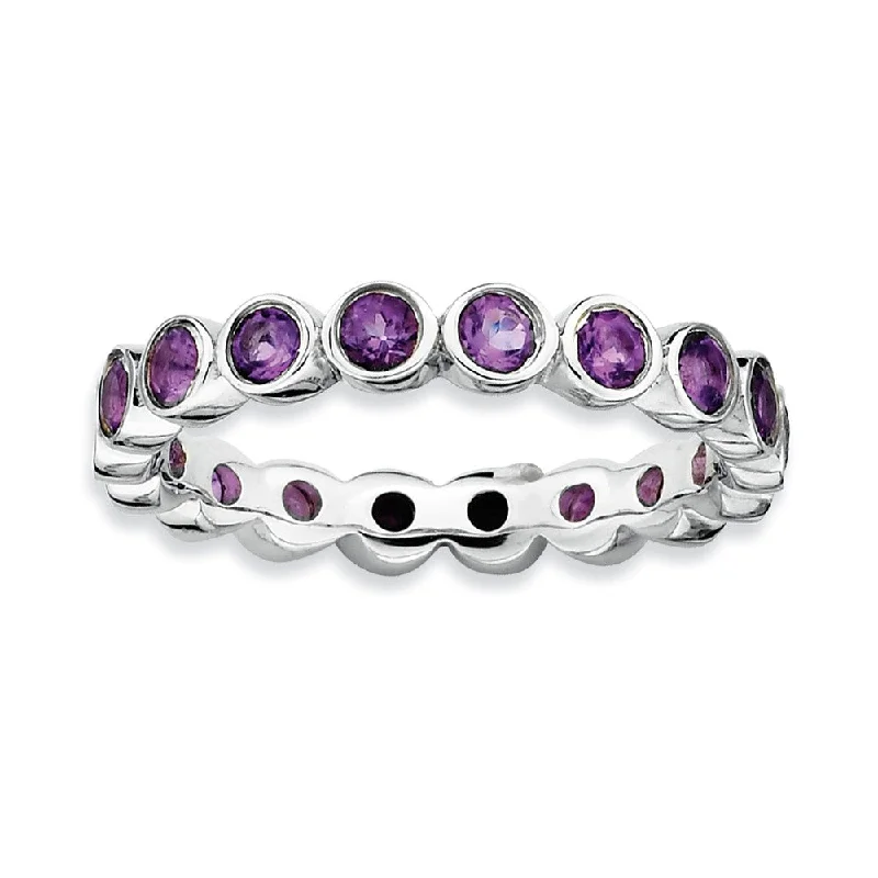 3.5mm Sterling Silver Stackable Bezel Set Amethyst Band