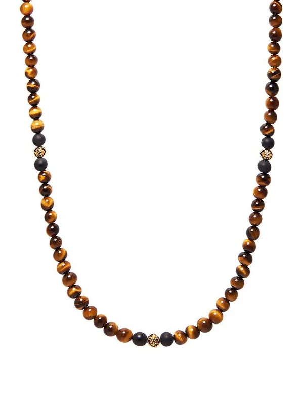 Beaded Necklace with Brown Tiger Eye and Gold