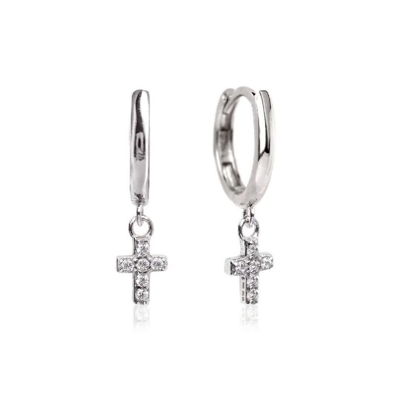 Cross Dangle Huggie Earrings