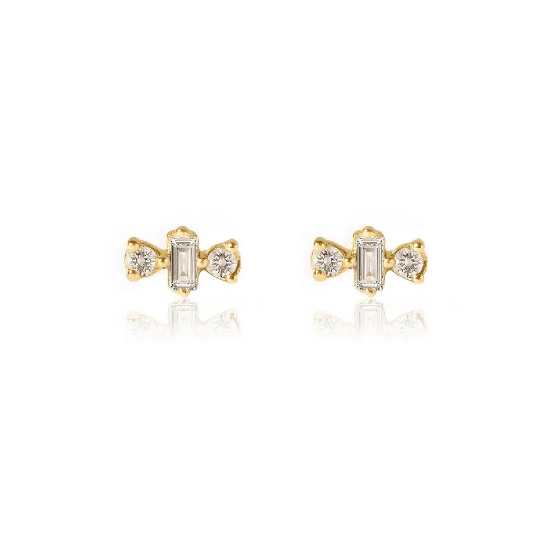 Diamond Baguette Triad Studs