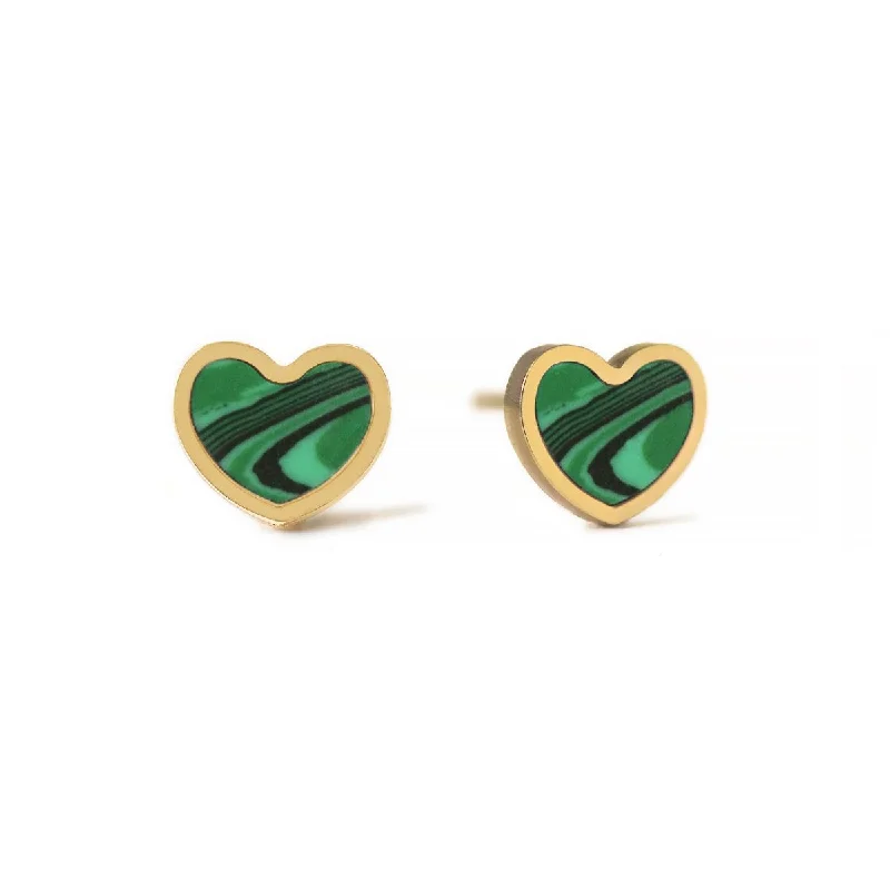 Gemstone Heart Studs Malachite