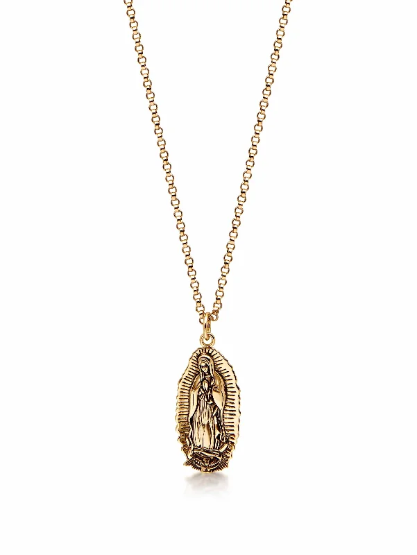 Men's Gold Necklace with Our Lady of Guadalupe Pendant