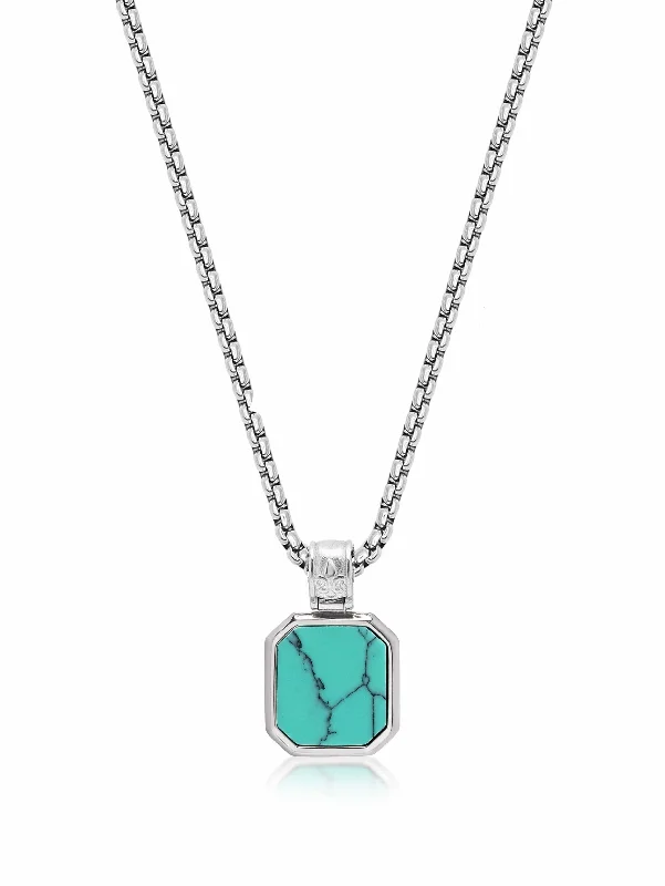 Silver Necklace with Square Turquoise Pendant