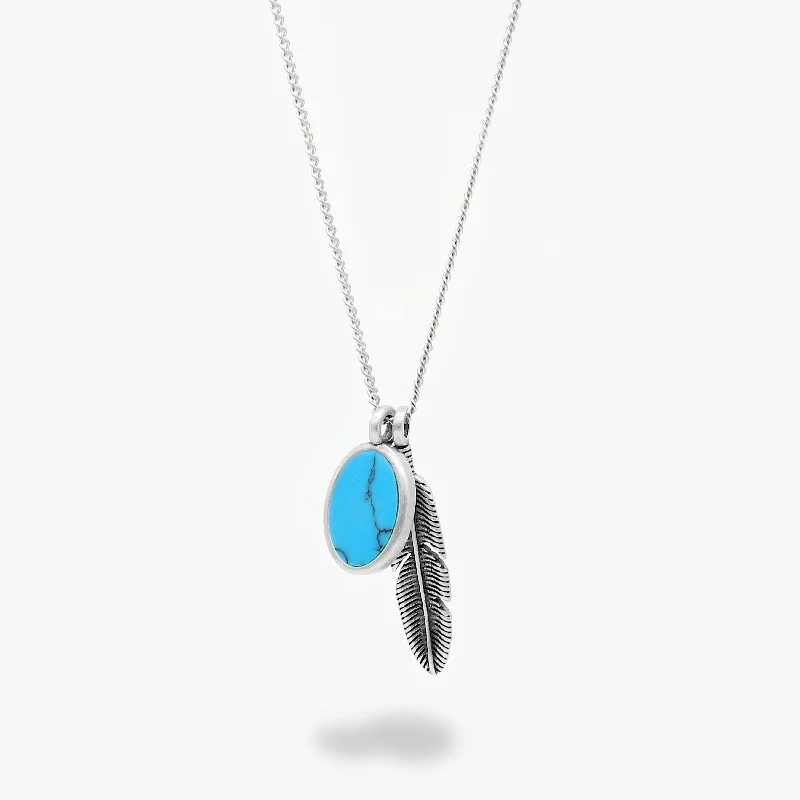 Silver Necklace With Feather And Arizona Turquoise