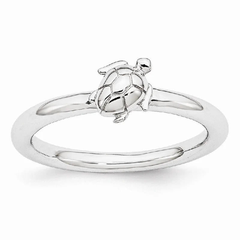 Rhodium Plated Sterling Silver Stackable 8mm Sea Turtle Ring