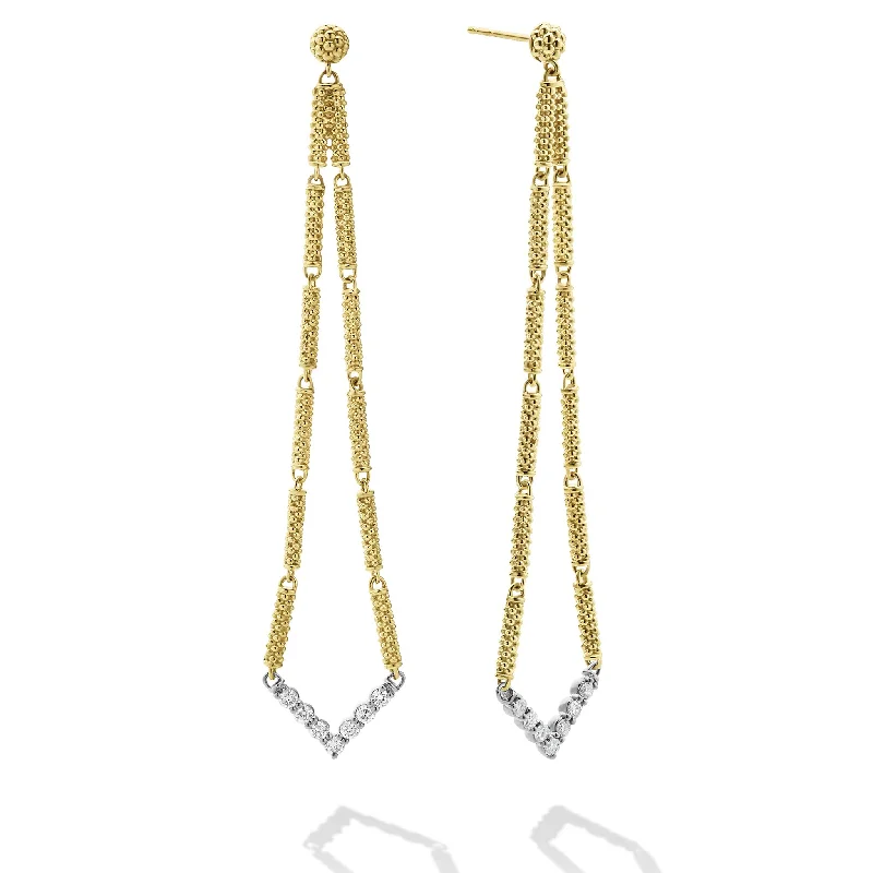 Signature Caviar Long Superfine Diamond Drop Earrings