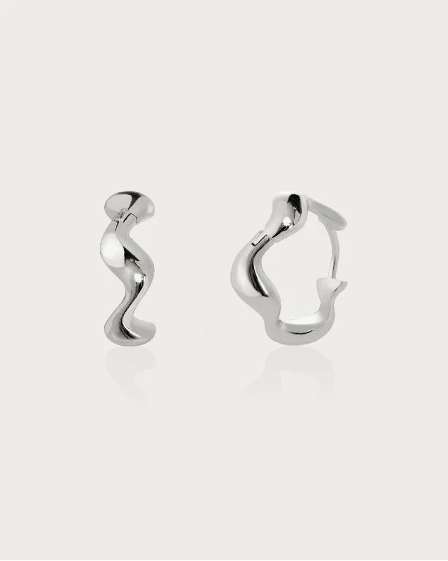 Silver Wave Hoop Earrings