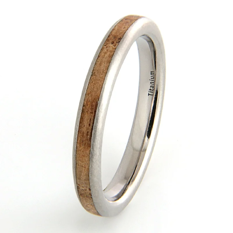 Titanium Ring 3mm Rounded with Wood Inlay