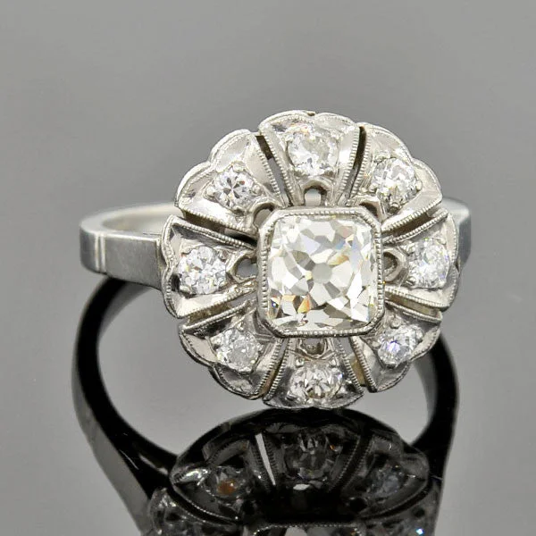 Beautiful Jewelry Edwardian Platinum French Cut Diamond Cluster Ring 1.10ct