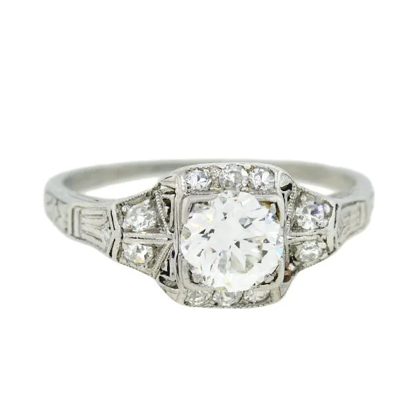 Wedding Band Art Deco Platinum Diamond Engagement Ring 0.59ct