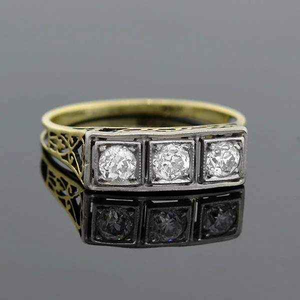 Fashion Jewelry Edwardian 14kt Mixed Metals Diamond 3-Stone Filigree Ring .30ctw