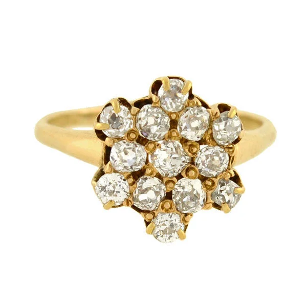 Solitaire Ring Victorian 14kt Mine Cut Diamond Cluster Ring