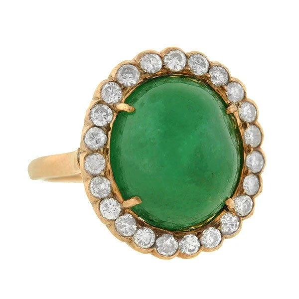 Stylish Earrings Vintage 14kt 4ctw Emerald Cabochon Diamond Cluster Ring