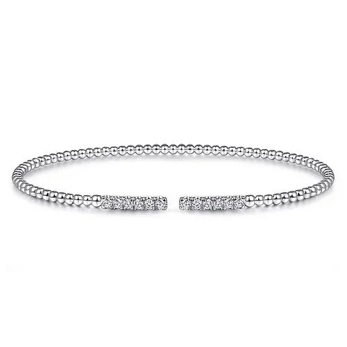 14K White Gold Bujukan Bead Cuff Bracelet with Diamond Pave Bars