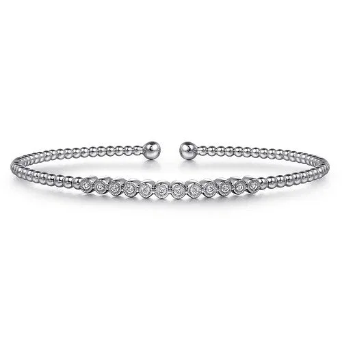 14K White Gold Bujukan Bead Diamond Bangle