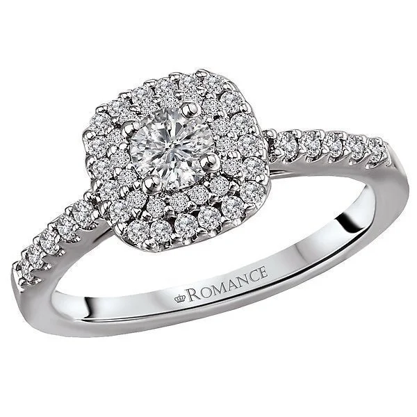 Personalized Bracelet 14KT WHITE GOLD 1/2 CTW ROUND DIAMOND DOUBLE CUSHION HALO RING