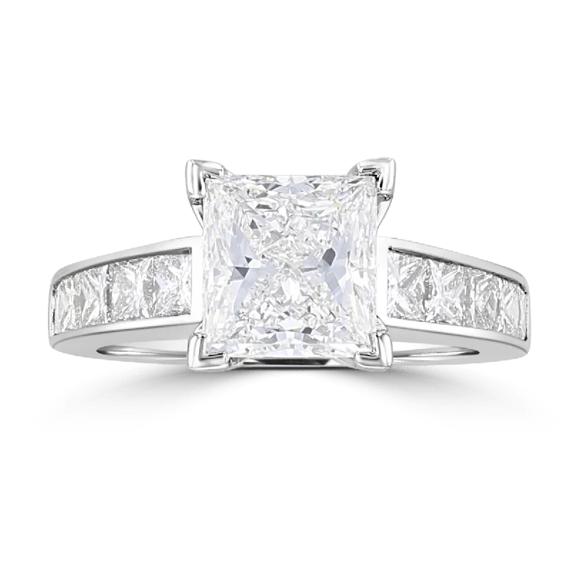 Gemstone Jewelry 14KT White Gold 3.56 CTW Princess Cut Diamond Channel Set Ring