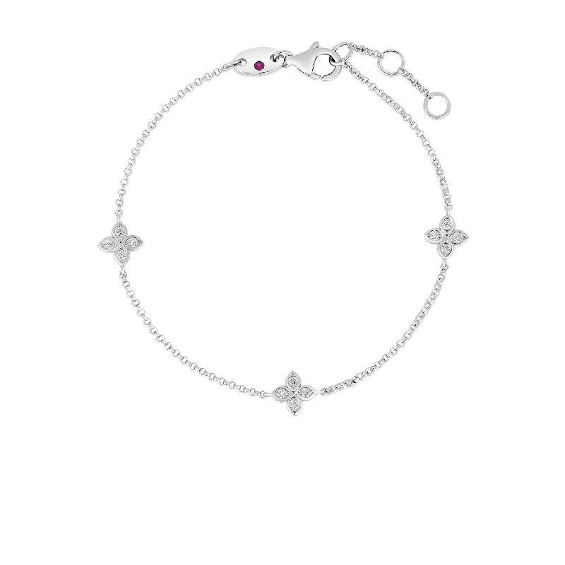 18K WHITE GOLD LOVE BY THE INCH 3 STATION FLOWER BRACELET