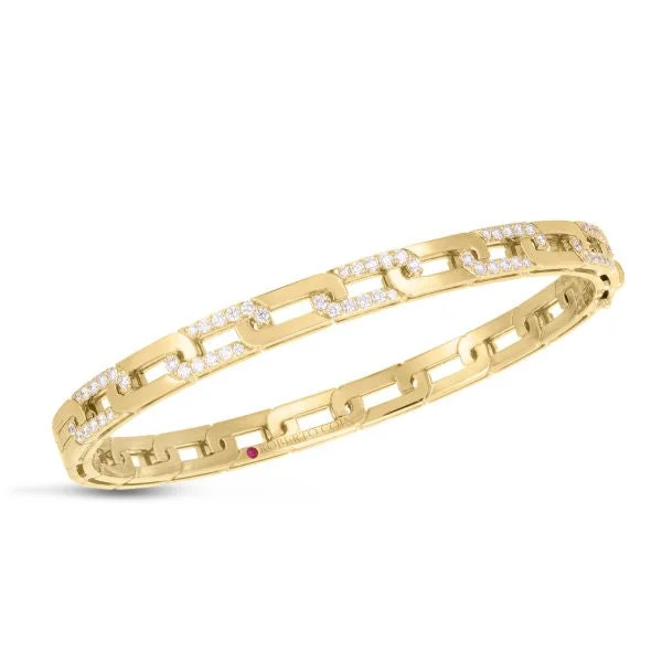 18K YELLOW GOLD NAVARRA DIAMOND ACCENTS SLIM BANGLE