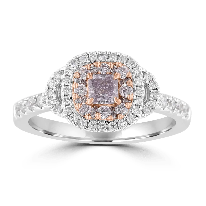 Elegant Jewelry 18KT TWO-TONE GOLD .72 CTW PINK DIAMOND DOUBLE HALO RING