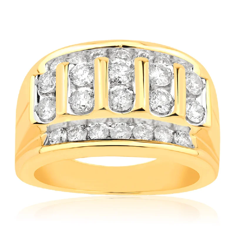 Custom Necklace 9ct Yellow Gold Gents Ring with 2.00 Carat of Diamonds