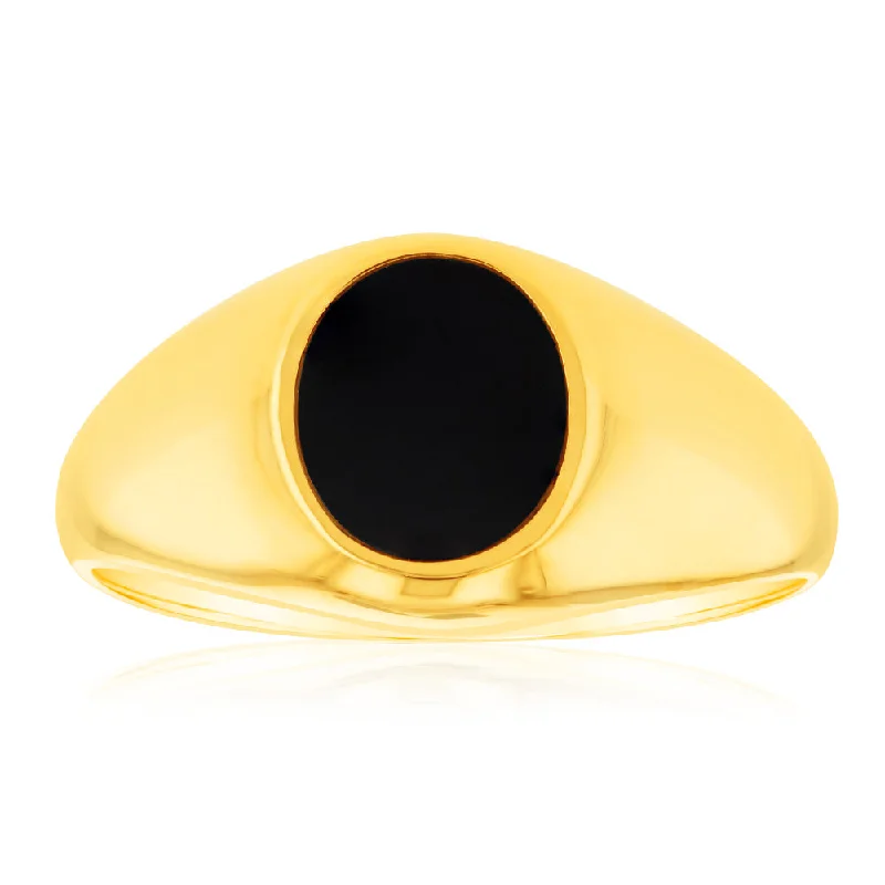 Layered Necklace 9ct Yellow Gold in 0.64 Carat Agate Gents Ring