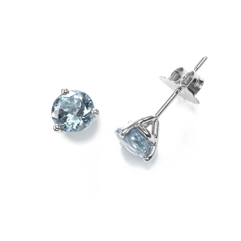 Aquamarine Stud Earrings, 7 MM, 14K White Gold